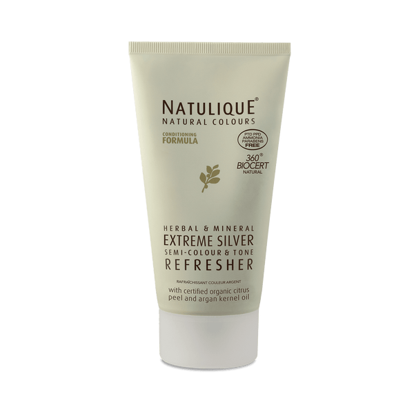 NATULIQUE Organic Extreme Silver Refresher tube for radiant, silver-toned hair, featuring natural ingredients.