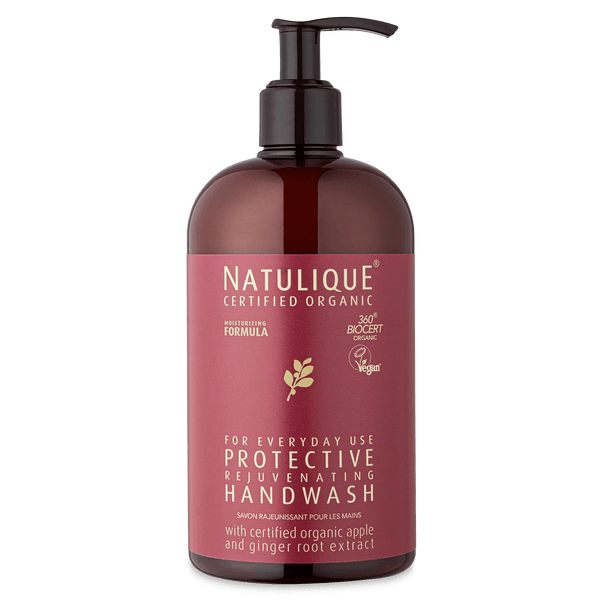 NATULIQUE Organic Protective Handwash in a pump bottle, featuring natural ingredients for hydrating and nourishing skin.