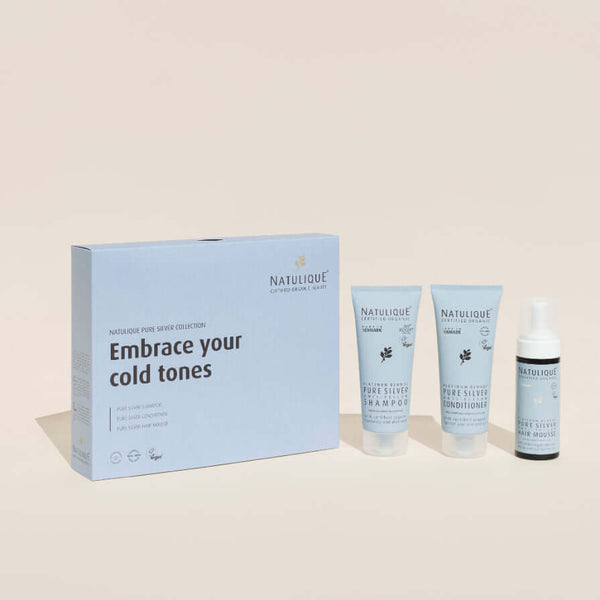 NATULIQUE Organic Pure Silver Gift Set for maintaining cool-toned blonde, silver, and grey hair.