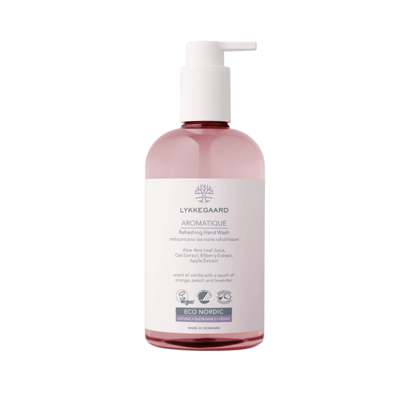 LYKKEGAARD Aromatique Refreshing Hand Wash bottle with pump, infused with natural ingredients for luxurious hand care.